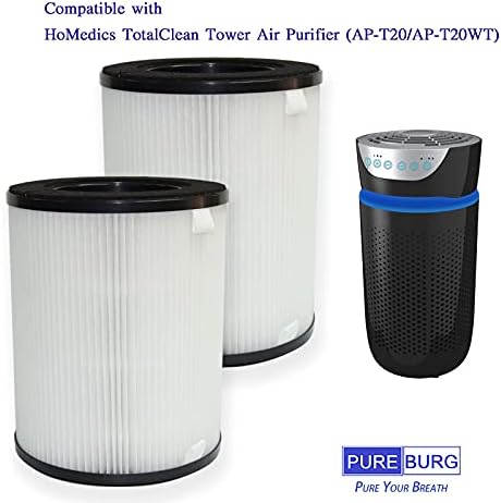 Pureburg 2-Pack Substituição 3 em 1 Filtros HEPA compatíveis com o Purificador de ar da torre total de Homedics, AP-T20