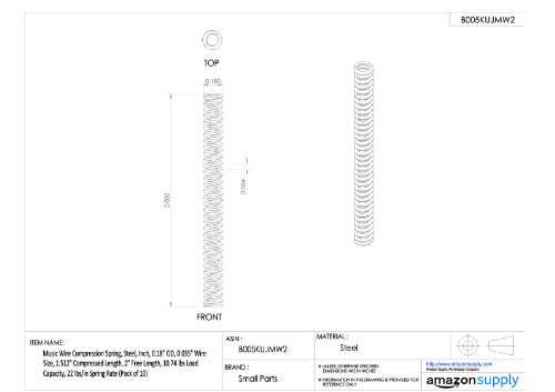 Música Spring de compressão, aço, polegada, 0,18 OD, 0,035 tamanho do fio, comprimento comprimido de 0,346 , comprimento livre de