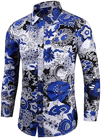Blusa floral masculina tampas de mangas compridas Botão Moda Slim Slim Fit BOW