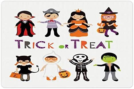 Lunarable Halloween Pet Tapete Para comida e água, truques ou traves de trajes coloridos de Halloween Skeleton Cartoon Vampire