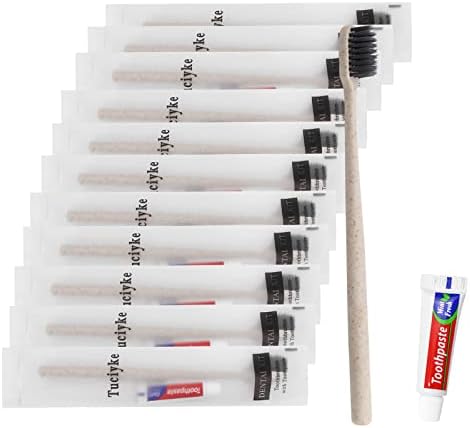 Tuciyke escova de dentes descartável com pacote de creme dental de 50, damasco de palha embrulhado individualmente kit