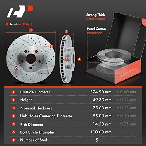 A-PREMIUM 10,83 polegadas perfuradas e rotores de freio de disco com fenda + kit de almofadas de cerâmica compatíveis com modelos selecionados