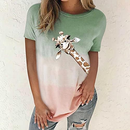 Summer Women Tshirt Tops Top Tie Casual Túnica Túnica Trendy Cute de Manga Crewneck Crewneck Bloups Loose Giraffe