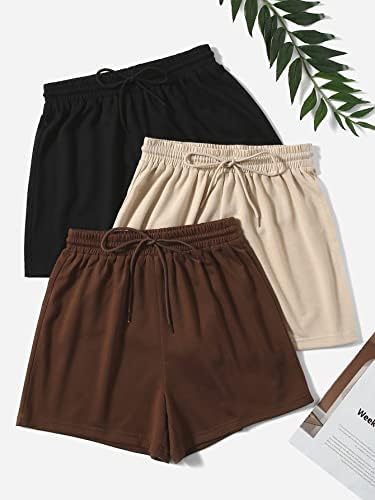 Oyoangle feminino 3 peças de cordas elásticas cintura sólida shorts atléticos de corrida simples