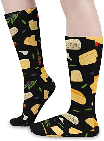 Padrão de queijo colorido meias correspondentes ao joelho atlético meias altas para homens homens