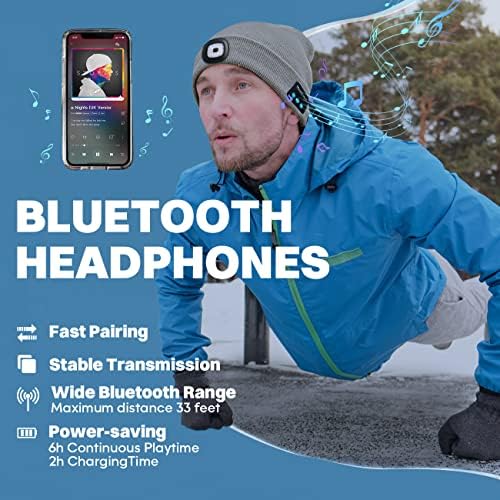 Bosttor Bluetooth Feanie Hat com tampa leve e faróis com fones de ouvido e microfone de alto-falante embutido, presentes para homens mulheres adolescentes