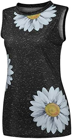 Tops de verão femininos, o-pescoço de-pescoço gráfico sem mangas blusas de verão tops praia saindo de camiseta de camisa de