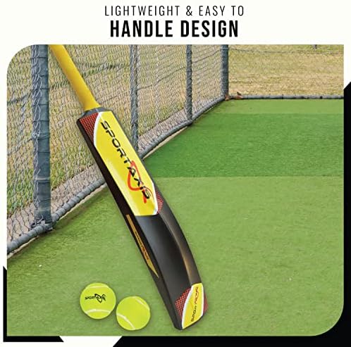 Bat de críquete de plástico de serviço pesado SPORTAXIS com 2 bolas de tênis e bolsa para internos, externos, quintal,