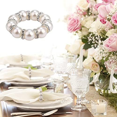 10pcs de guardanapo de pérolas, suporte do anel de guardanapo com elástico, anéis de guardanapo de flores para anéis de guardana
