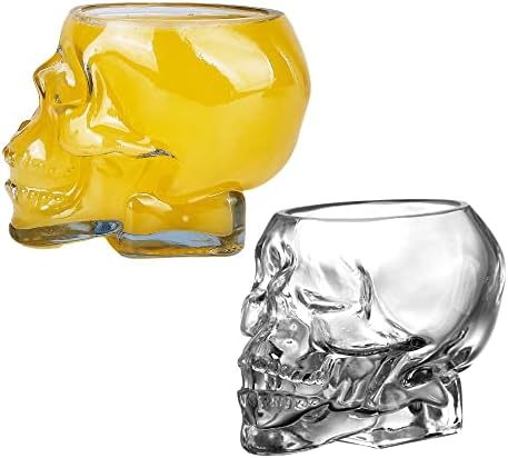 Cgizea 2 peças copos de vidro de caveira 13,5 onças de halloween copos de decoração de crânio de cristal copos de vodka espíritos