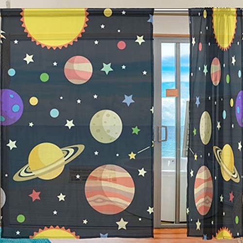 Top Carpenter Space With Planets Stars Stars Semi Sheer Cortinas Voile Draxas de Voile Painéis Tratamento-55x84in