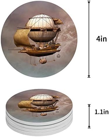 Coasters para bebidas absorventes de pedra cerâmica local tapetes frios steampunk aeronaves retro quente escassa de balão de café com