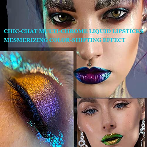 Yaobful Chic-Chat Multi-Chrome Lipsticks, batom de líquido com múltiplos cromo, batom de líquido cromado para mulheres