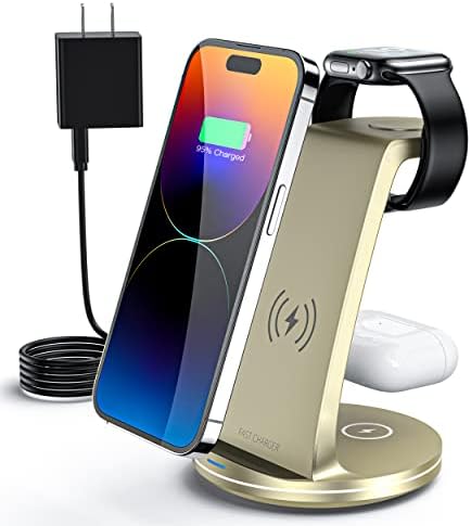 Feans Wireless Charger 3 em 1 Estação de carregamento rápido Stand para iPhone 14/13/12/11/pro/max/xs/xr/8/mais/se, Samsung, para Apple Watch 8/7/6/5/5 /3/2/1/se, para airpods 3/2/pro com adaptador
