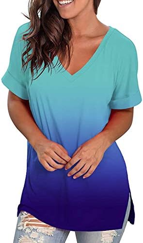 Camiseta feminina t-shirt gradiente de moda tie-dye camisetas camisetas em vaca curta mangas curadas