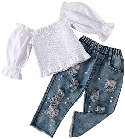 Roupa de meninas para bebês roupas 2pcs hole jeans roupas t meninas de manga curta tops para crianças meninas