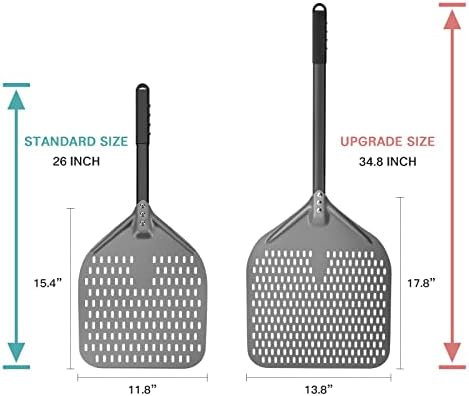 Karboby 14 ”Perforated Pizza Peel, Long Handle Handdined anodizada Pizza Pizza, pizza extra grande capa, pizza profissional