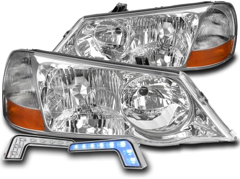 ZMAUTOPARTS SUBSTITUIÇÃO CHROME CARACTINGS FECTAMENTOS COM LUZES DRL LED BUL BUL Blue para 2002-2003 Acura TL