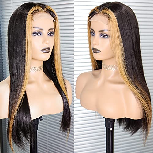 Ainimiu Destaque Wigs Front Wigs Humanos Pré -arranhados 180% Densidade Lia direta de giro lisada T27 cor loira 12a Cabelo virgem brasileiro