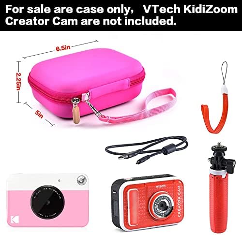 Câmera de câmera infantil para o criador de kidizoom vTech Cam HD Video Camera/Para câmeras de impressão instantânea digital da Kodak Printomatic, transportando bolsa de organizador de armazenamento também contém acessórios de tripé-rosa