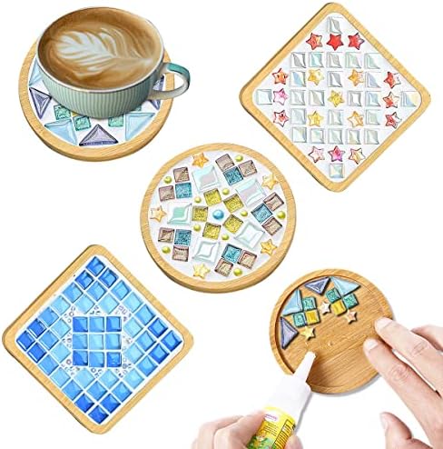 Wathfkcu 4 sets mosaico de vidro diy para artesanato, kits de mosaico colorido misto com montanha -russa de madeira para adultos,