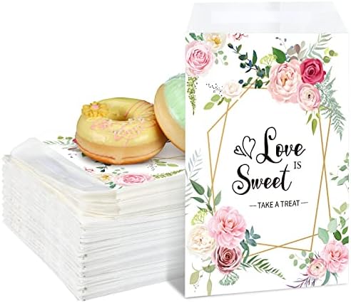 Iireer 300 PCs Love Is Sweet Bags Favor de casamento Bolsas de doces Buffet Sacos de tratamento autônomo Floral Auto