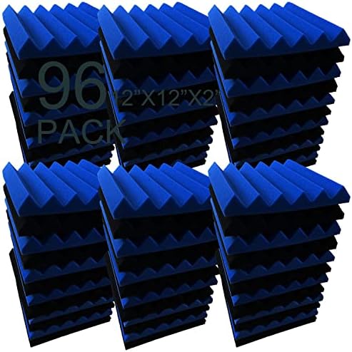 ChanGyangwu 96pack preto azul de espuma acústica painel de cunha de cunha de parede de parede à prova sonora 12''x12''x2 '' '