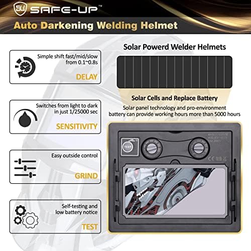 SU Capacete de soldagem SU capacete solar Capacete de soldagem automática de escurecimento, 2 Faixa de sombra larga do sensor