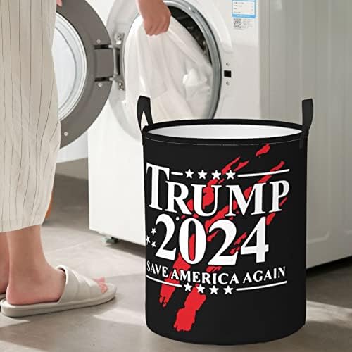 2024 Trump Save America novamente Roupa cesto de roupa circular de roupas de roupa circular cesta de roupa dobrável para quarto