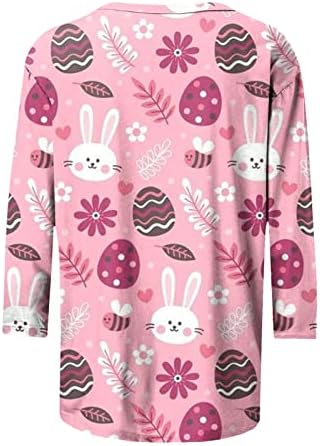 Camisa Ladies Fall Summer 3/4 Manga Cotton Boat Gráfico Gráfico Happy Gift Lounge Camiseta Páscoa Top para meninas adolescentes E4