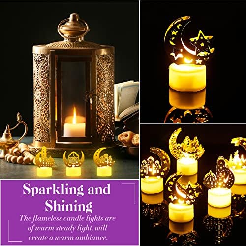 Treela 12 PCs Mini Ramadan Lights Decorações para casa Eid Mubarak Luzes de vela com Lua Castelo da estrela Moon Lantern Lights Decor