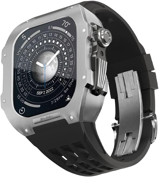 Kit de modificação de relógio de Neyens, kit de cinta de relógio de luxo para Apple Watch 6 5 4 SE 44mm Luxury Fluorine Rubber Strap Titanium Case para Iwatch 6/5/4/SE 44mm Modificação de atualização da série