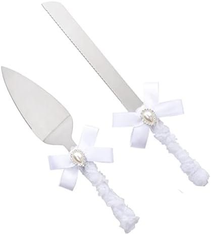Atailove Wedding Cake Knife and Server Set, White Lace Aço inoxidável Faca servir, faca de casamento para noiva e noivo