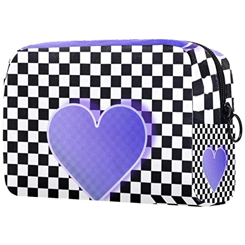 Purple Heart On Black White Vercuador Pequeno bolsa de maquiagem bolsa para bolsa de viagem Bolsa de higiene pessoal portátil para mulheres Presentes