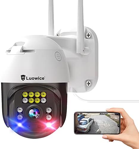 Câmera de segurança PTZ de 5mp PTZ Câmera de Wi -Fi IP FHD com detecção humana, rastreamento automático, visão noturna colorida, panela e inclinação, conversa bidirecional, holofote e sirene, impermeável