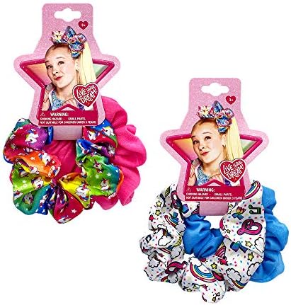 JoJo Siwa Scrunchies de cabelo estampado colorido Conjunto de cetim e algodão sedosos - contagem de 4, para crianças crianças