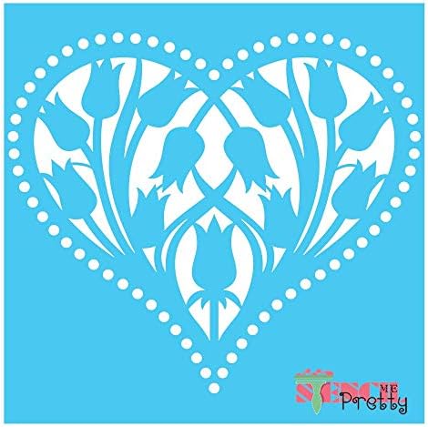 Estêncil - O adorável Heart Floral Heart Best Vinyl Grandes estênceis para pintar em madeira, tela, parede, etc. Multipack