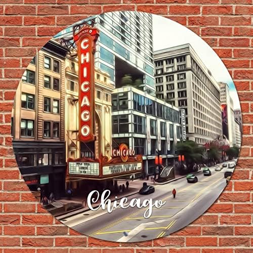 Placa de metal redonda placa americana Illinois State Chicago Cidade do horizonte cenário da cidade Cidade Vista Vista de