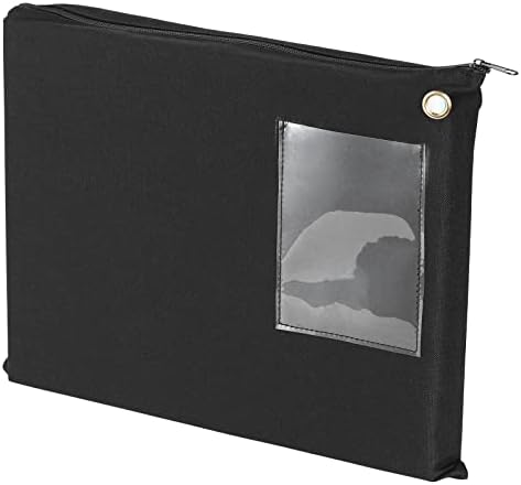 Bolsa preta grande de 14 × 11 polegadas com zíper saco de depósito bancário preto com saco de trânsito de lona de maiús