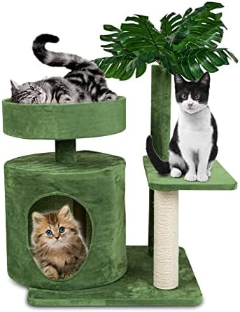 Torre de gato de gato de gato yuyuepetzone, torre de gato com palmeira artificial, condomínio de gato com grande caverna