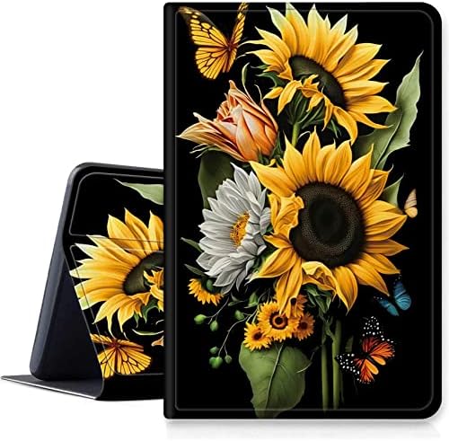 Caso Jstar para Samsung Galaxy Tab A7 10.4 2020 Modelo ， Tampa inteligente de proteção à prova de choque no estilo de livro com suporte de dobragem ajustável e despertar/sono automático, girassóis Butterfly