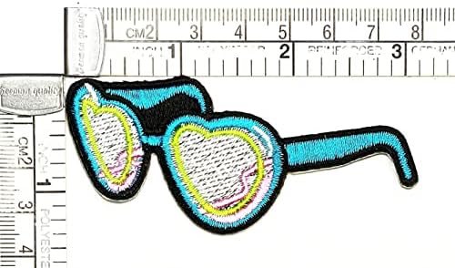 Kleenplus 3pcs. Óculos de sol do coração azul Patch de desenho animado Ferro bordado em crachá costurar em roupas de remendo roupas de adesivo de adesivo de tecido de costura de tecido