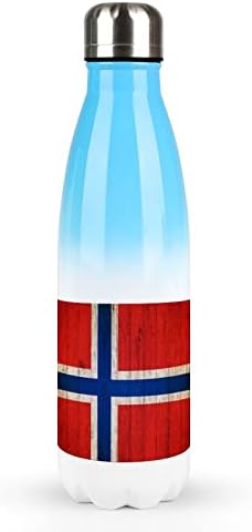 Bandeira da Noruega em Grunge Wooden 17oz Sport Water Bottle Bottle Stainless Acele A vácuo em forma de cola isolada balão esportivo