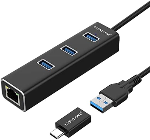Hub USB 3.0 com porta Ethernet Gigabit, adaptador USB de 3 portas para Ethernet com adaptador USB C, divisor de extensor