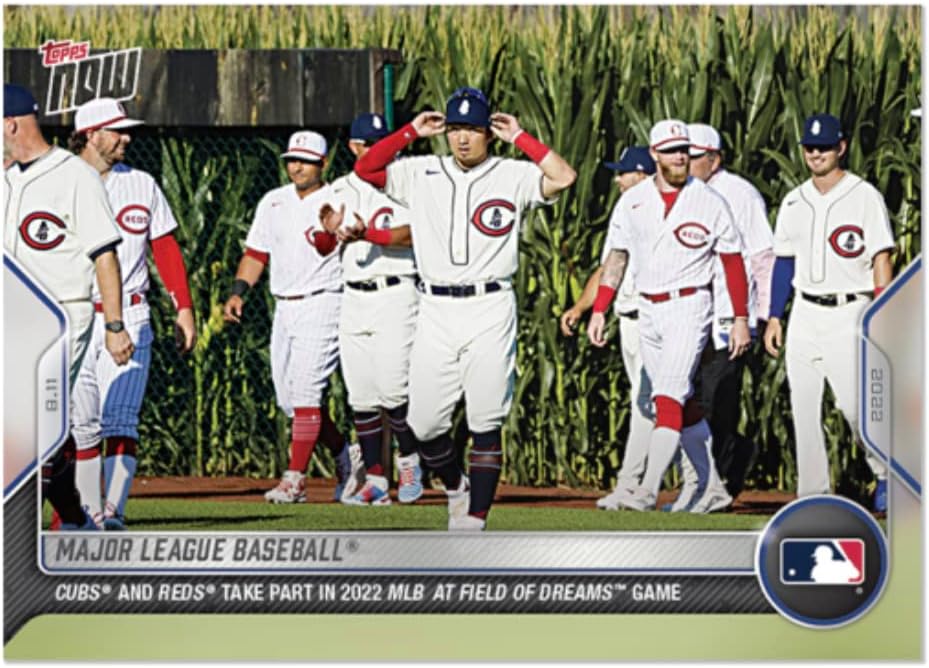 2022 Topps Now ‘22 Campo de sonhos Game- Cubs vs. Reds #691 - Seiya Suzuki - Chicago Cubs e Cincinnati Reds Baseball Trading Card - enviado em suporte de proteção contra rosca.