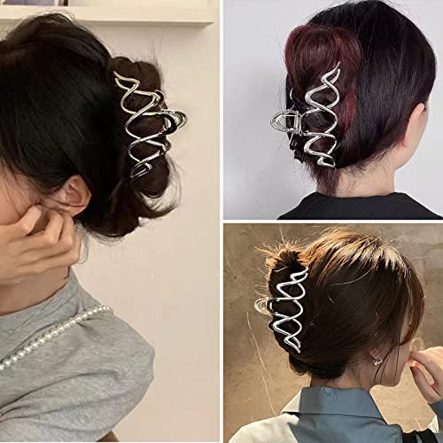 Clipe de garra de metal prata clipe de garra ondulada Clipe de cabelo para mulheres clipes de garra de cabelos grandes clipe de garra