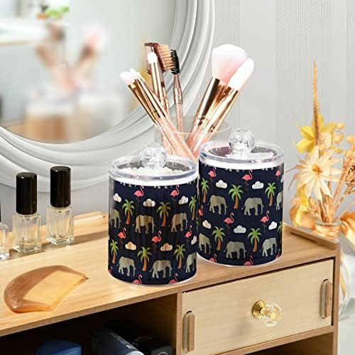 Yyzzh Jungle Flamingo Elefante Tropical Palm Tree Cloud 4 Distribuidor QTIP do PACK para cotonete para algodão Swab Ball Round Pads Floss 10 oz Jar de boticário Conjunto para organizador de maquiagem de armazenamento de banheiro Organizador de maquiagem