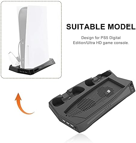 JJWC Charging Stand com fã de resfriamento 3 carregador de hub USB carregador de alça do refrigerador para acessórios de jogo PS5