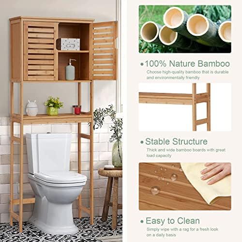 J-Sun-7 Banheiro Organizador Over-the-Toilet Organizador de bambu de 3 camadas Gabinete multifuncional com prateleira ajustável