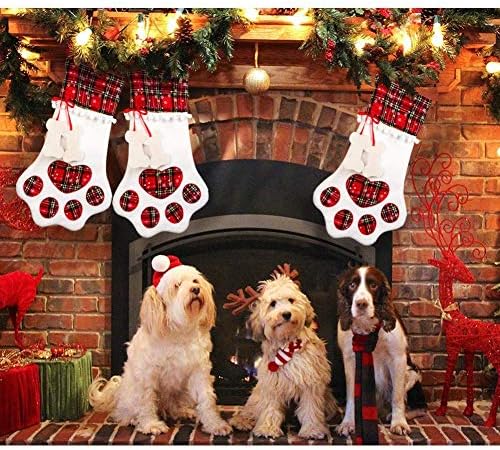 Cão de animais de estimação do nosso cão de animais de estimação meias de Natal, meias vermelhas de Natal penduradas com pata